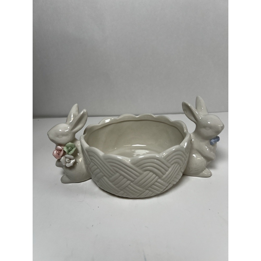 Bunny Love Double‎ Bunny Handled Bowl | Ceramic Easter Candy Dish | NEW - Picture 4 of 6